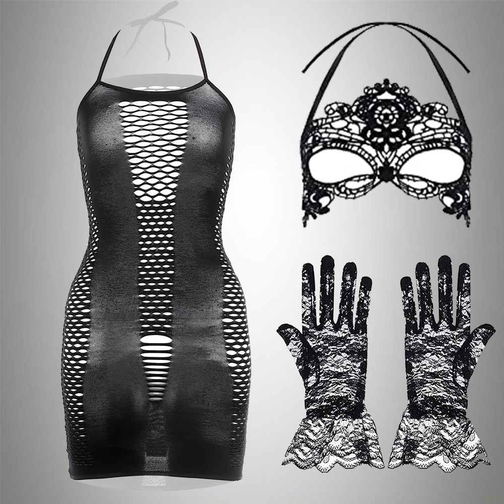 3 IN 1 Set abito esotico + gua - Bodystocking Fishnet recensione e prezzo